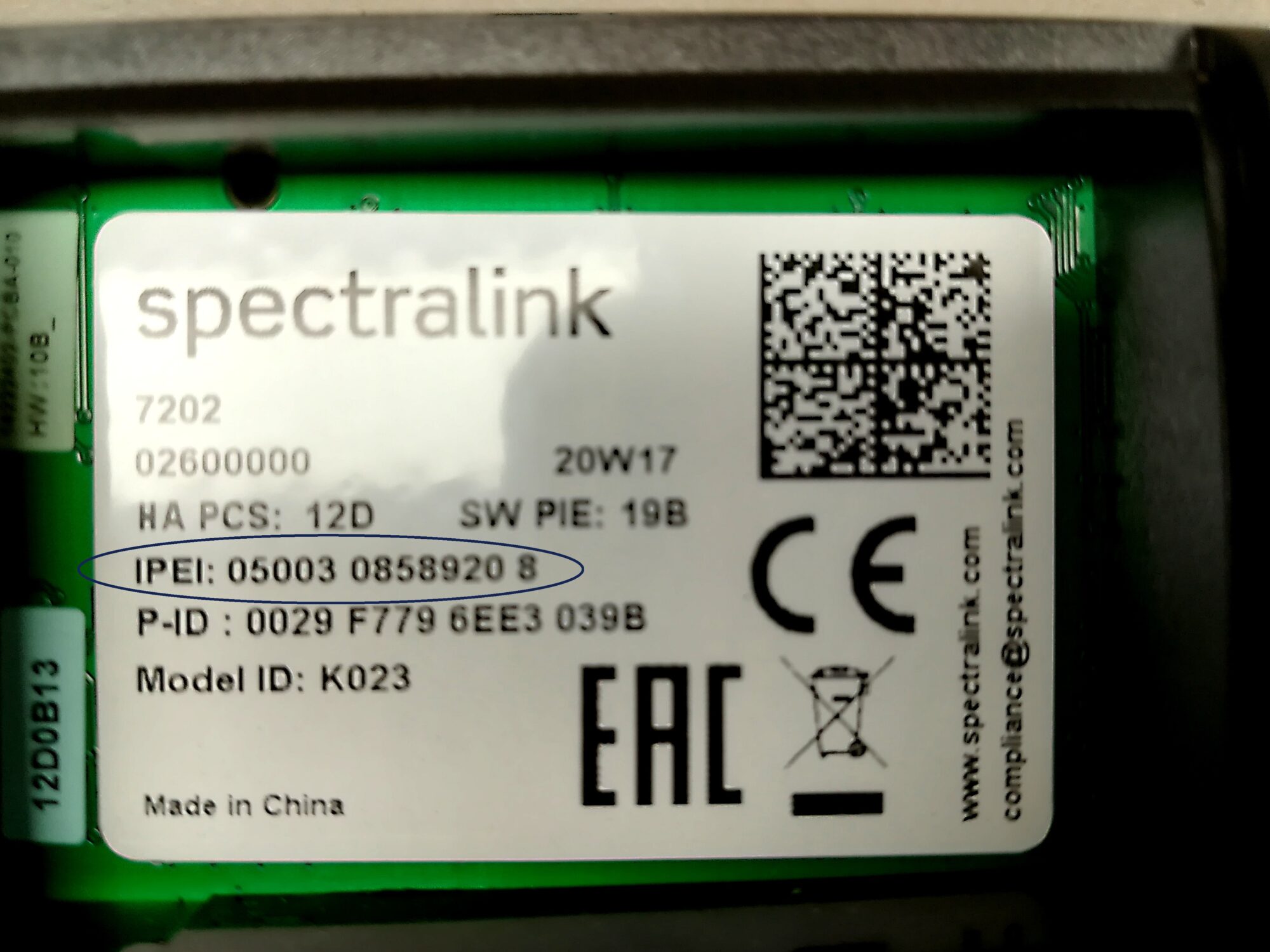 IPEI auf dem Typenschild eines DECT-Telefons
