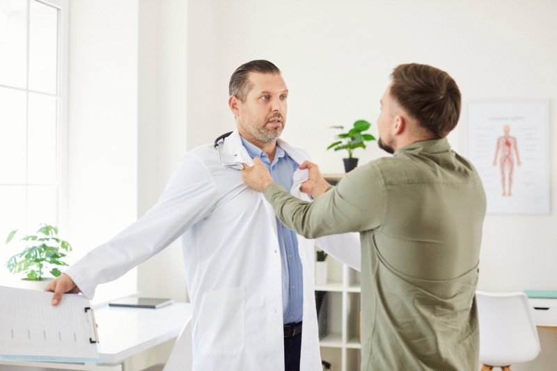 Porträt von aggressiven männlichen Patienten kämpfen